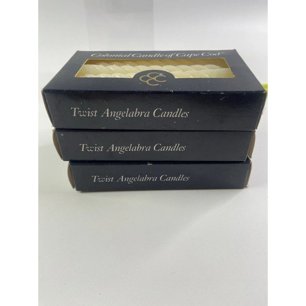 Colonial Candle Cape Cod Twist Angelabra White (3) 12ct Boxes Taper 4 1/2” Chime